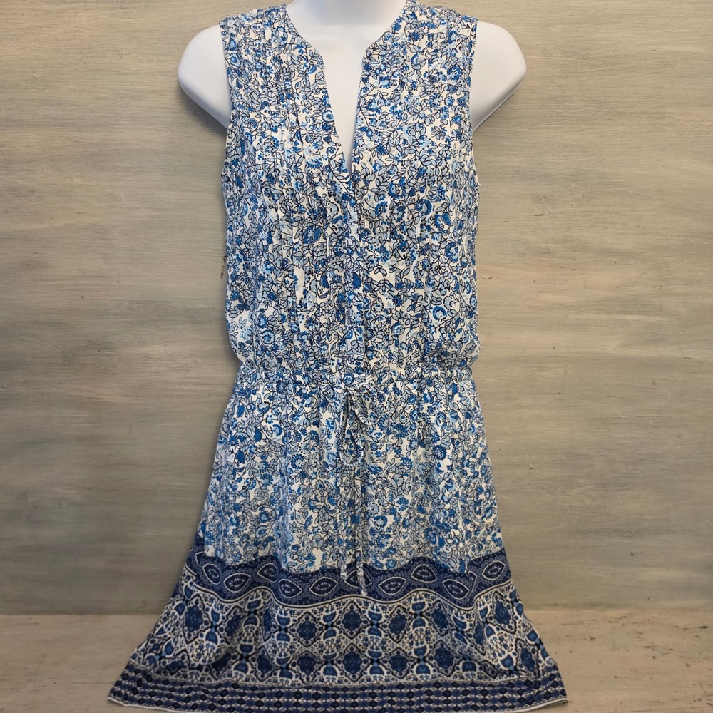 Gap Floral Print‎ Split Collar Vneck Elastic Tie Waist Above Knee Dress XS GC